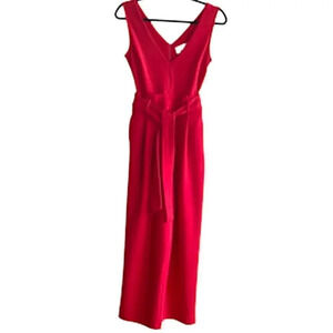 Anthropologie Cathy sleeveless belted wide leg jumpsuit Red Women’s size XS